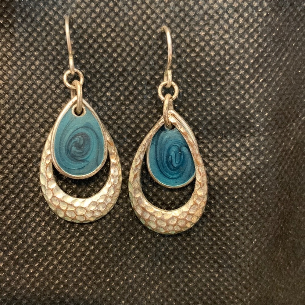 Vintage KC Antik Abalone Teardrops with Hammered Halo Earring